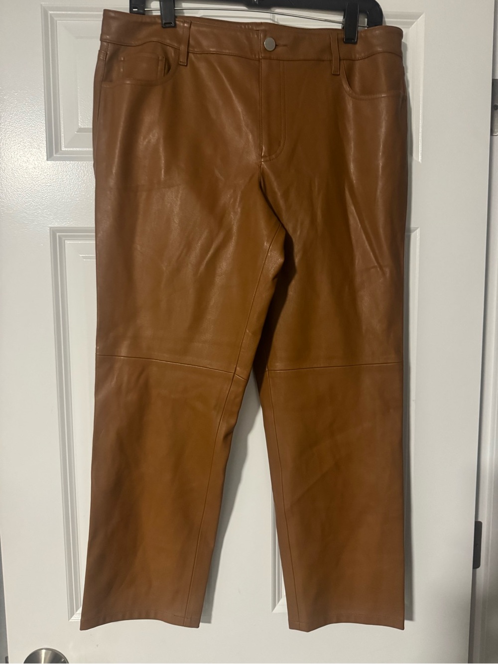 Ann Taylor Cognac Leather Straight-Leg Pants